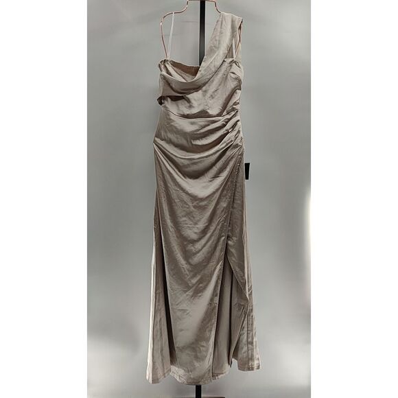 Lulus Women Maritza Satin Sash Tulip Maxi Dress Champagne Basic Sleeved Large - Picture 2 of 3